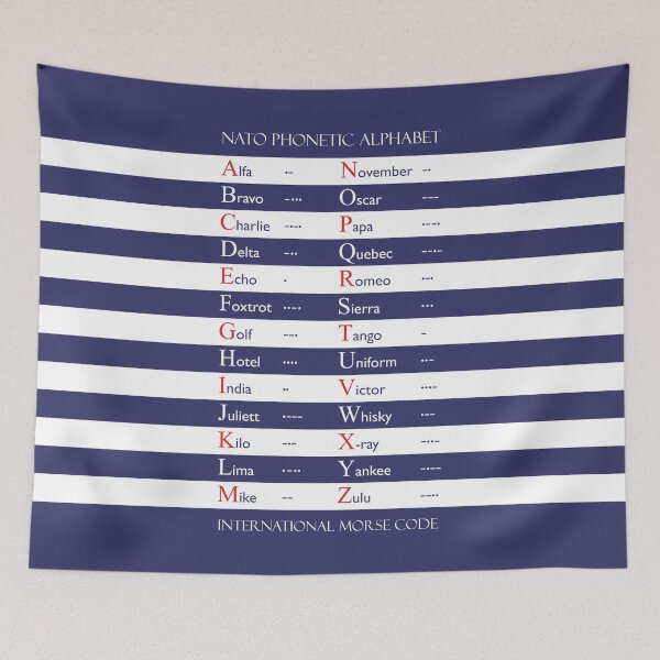 Item preview, NATO Phonetic Alphabet and Morse Code on marine stripe designed and sold by Fibracreativa.