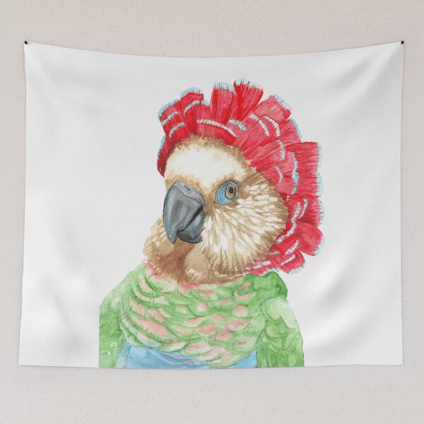 Item preview, Red-fan hawk-headed parrot watercolor designed and sold by L'Atelier Oranjade.