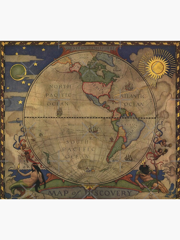Vintage Map Of The World 1928 Map Of Discovery Western Hemisphere