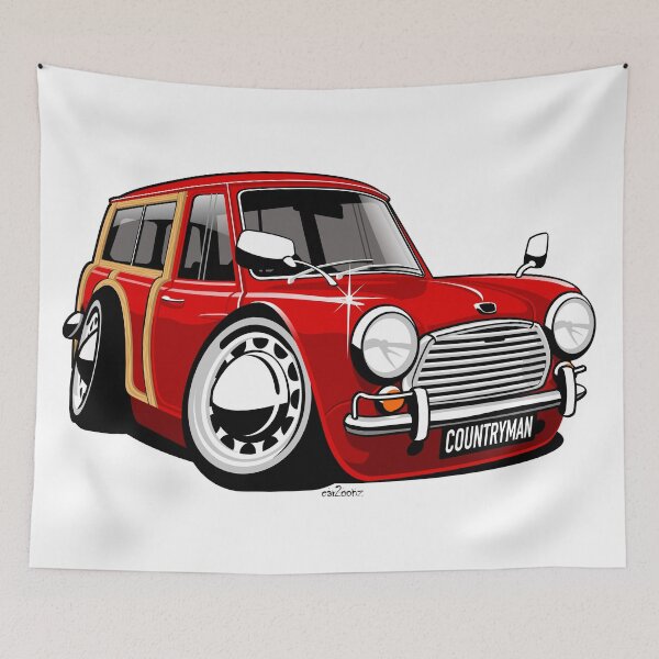 Item preview, Classic Austin Mini Countryman caricature red designed and sold by car2oonz.