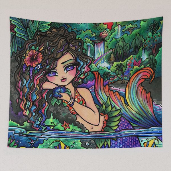 Item preview, Mermaid Tropical Island Colorful Fantasy Art designed and sold by hannahlynnart.