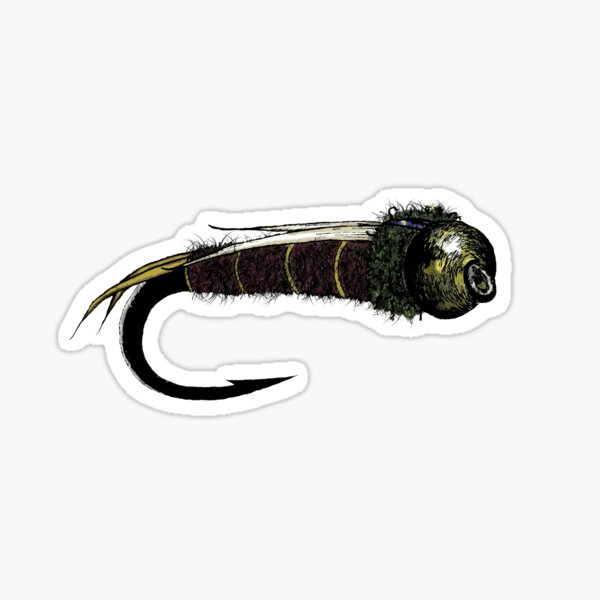 black worm hook fishhook string rope cartoon carto' Sticker