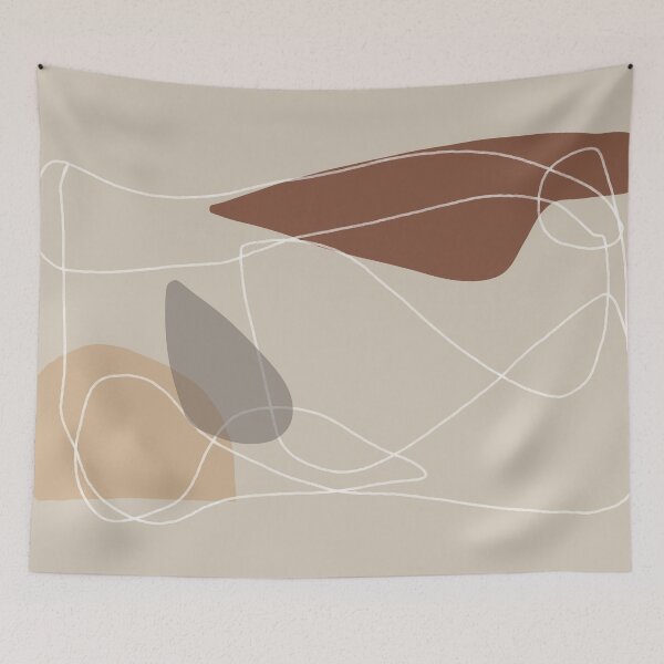 Item preview, Mid century modern, line drawing abstract design. Earthy tones. designed and sold by PandaAvenue.