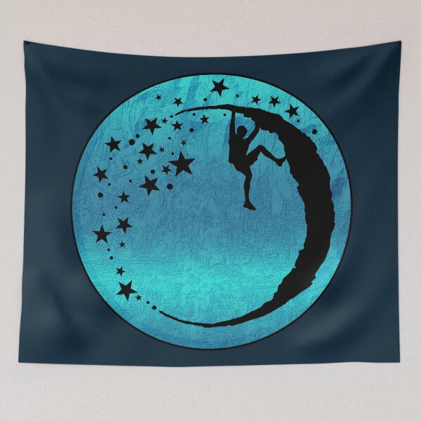 Item preview, Bouldering climber on the moon rock in blue - bouldering gift designed and sold by MadandMean.