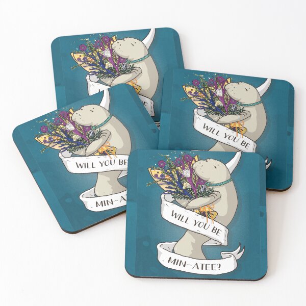 Item preview, Will you be min-atee? Old timey romantic manatee with bouquet of flowers designed and sold by tostoini.