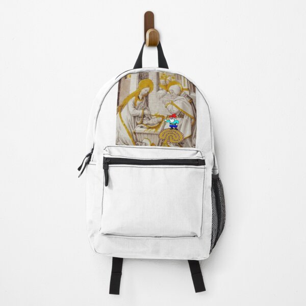 Will the Wandering Gnome visits Jesus in the Manger (Gnome Art) (Christmas Art) Backpack