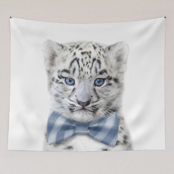 Item preview, Baby Snow Leopard With Bow Tie, Baby Animals Art Print by Synplus designed and sold by synplus.