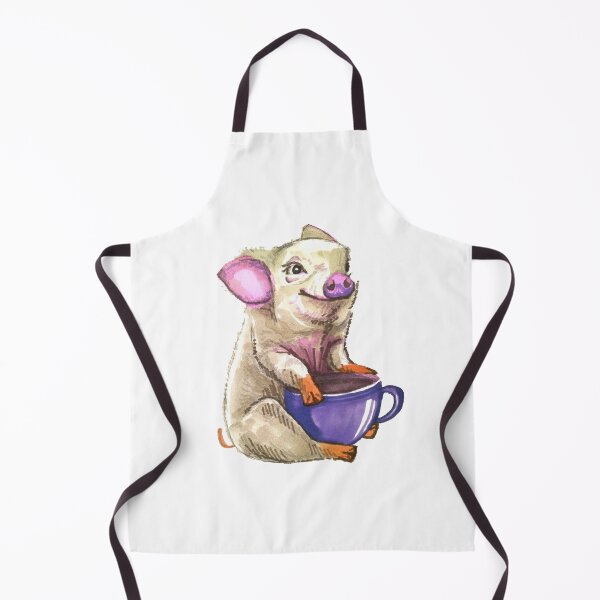 pig with cup of cocoa Apron