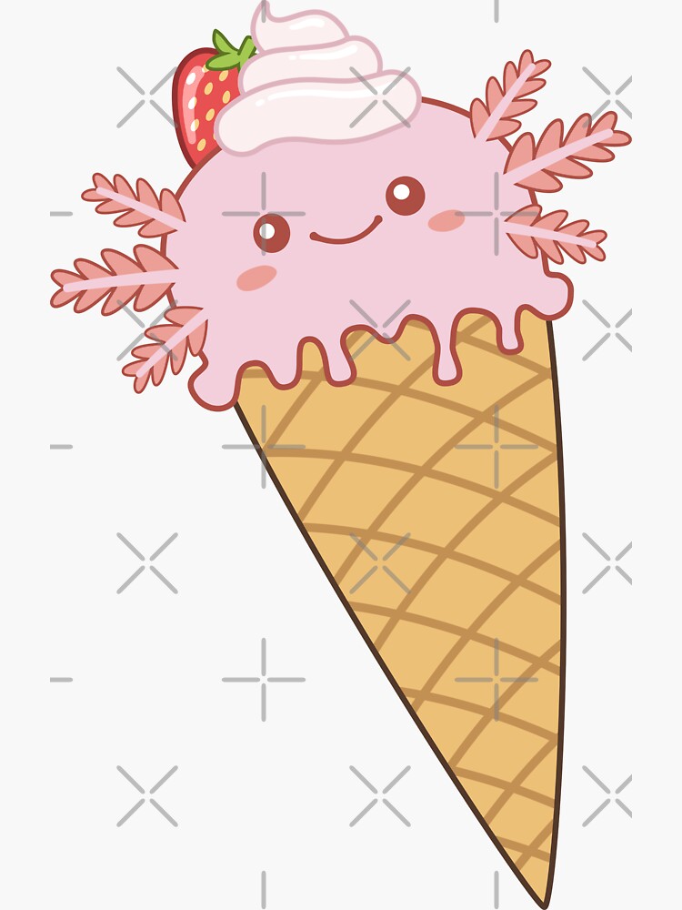 Thumbnail 3 of 3, Sticker, Strawberry Axolotl Ice Cream designed and sold by ElectricFangs.