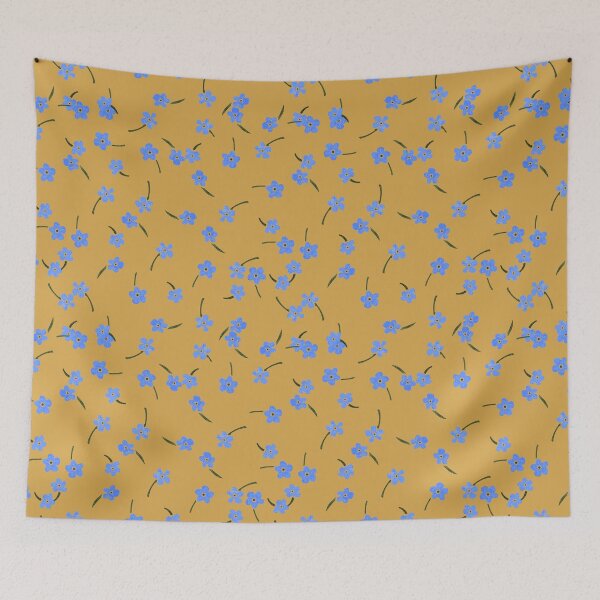 Item preview, Tiny Forget Me Not Flowers on a Mustard Yellow pattern  designed and sold by allexieee.