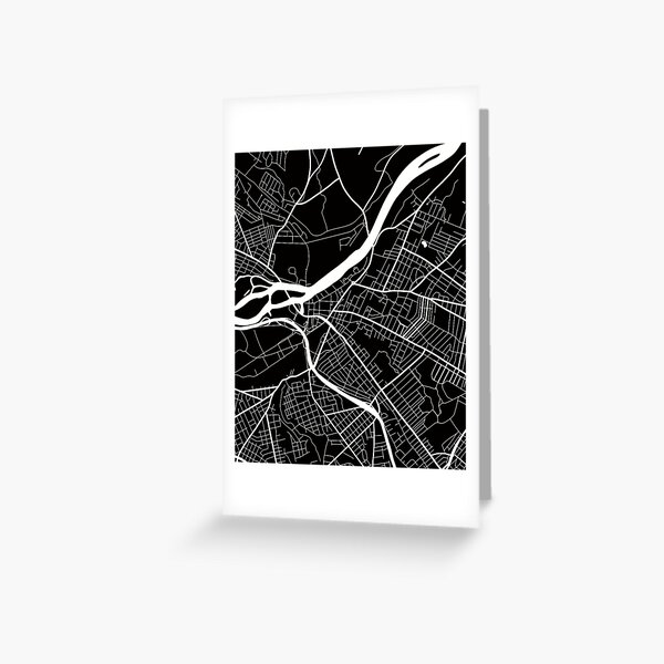 Schenectady New York Map Line Art - Black Background Greeting Card