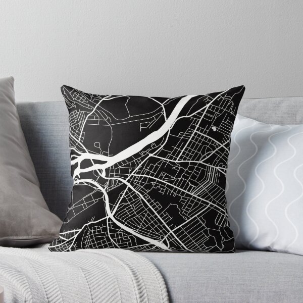 Schenectady New York Map Line Art - Black Background Throw Pillow