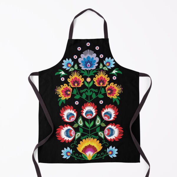 Unique folk composition on black Apron