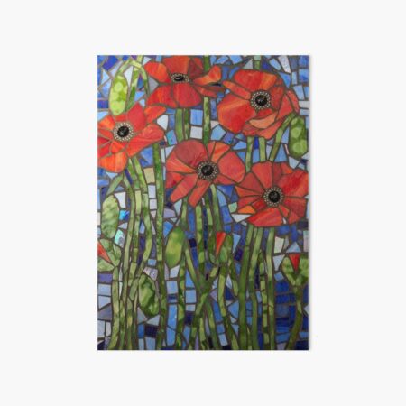 Item preview, Stained glass poppy mosaic in red, blue and green stained glass  designed and sold by suespaintroom.