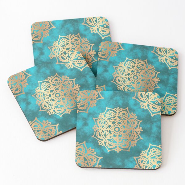 Item preview, Turquoise and Gold Mandala Pattern designed and sold by Julie Erin Designs.