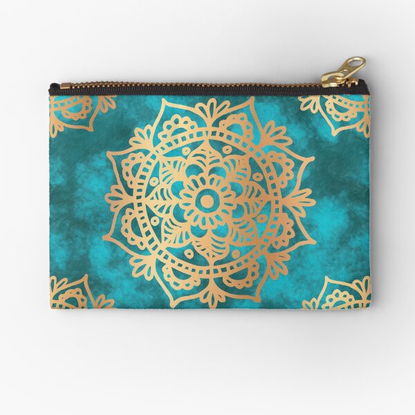 Vista previa del artículo con la obra «Patrón de mandala turquesa y dorado», diseñado y vendido por Julie Erin Designs.