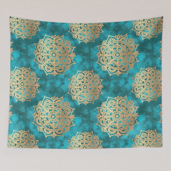 Item preview, Turquoise and Gold Mandala Pattern designed and sold by Julie Erin Designs.
