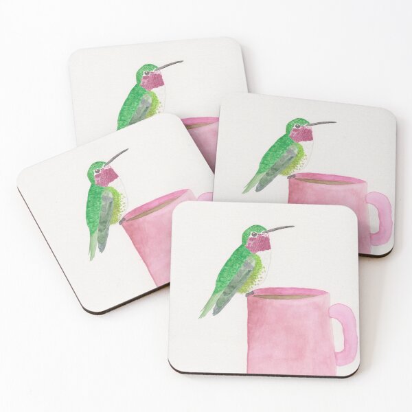 Item preview, Hummingbird and Coffee cute bird painting watercolor designed and sold by TheWaterBirds.