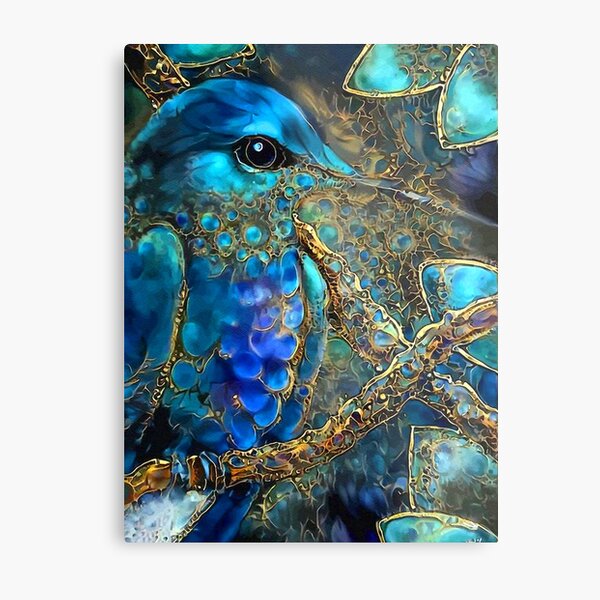 Hummingbird art blue SKY Metal Print