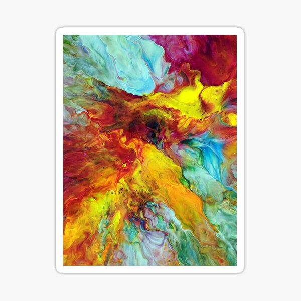 Bright Vivid Red, Yellow, Green Acrylic Pour Art Sticker