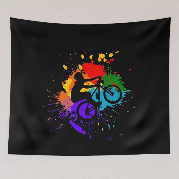 Item preview, Mountain biker jumps with blobs of colored paint designed and sold by Denis Rösler.