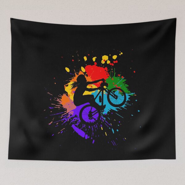 Item preview, Mountain biker jumps with blobs of colored paint designed and sold by Denis Rösler.
