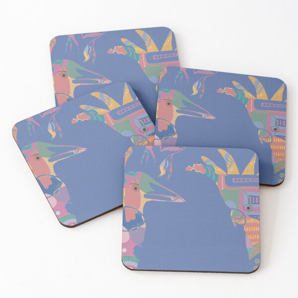 Item preview, Abstract Magpie and Cockatoo in bright colours with blue background designed and sold by Lisa Kalma | Brindie.
