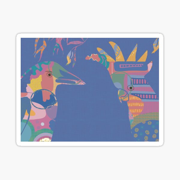 Abstract Magpie and Cockatoo in bright colours with blue background Sticker