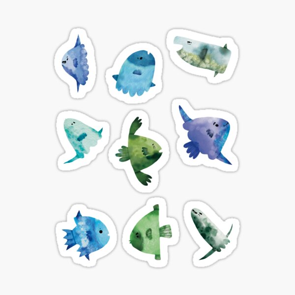 Vista previa del artículo con la obra «Linda una acuarela azul y verde Mola Mola Sunfish», diseñado y vendido por TheRainbowRoom.