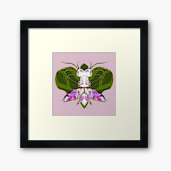 Cute alien insect - green on pink Framed Art Print