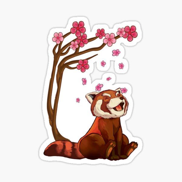 Pegatina «Árbol de flor de cerezo amante del oso panda rojo» de NgocRuby |  Redbubble