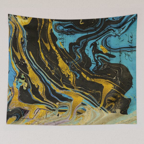 Item preview,  Marbling in  black , blue and gold  designed and sold by Sue Zipkin.