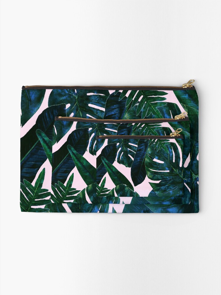 Alternate view of Perceptive Dream, Tropical Botanical Jungle Watercolor Painting, Monstera Palm Nature Bohemian Blush Illustration Zipper Pouch