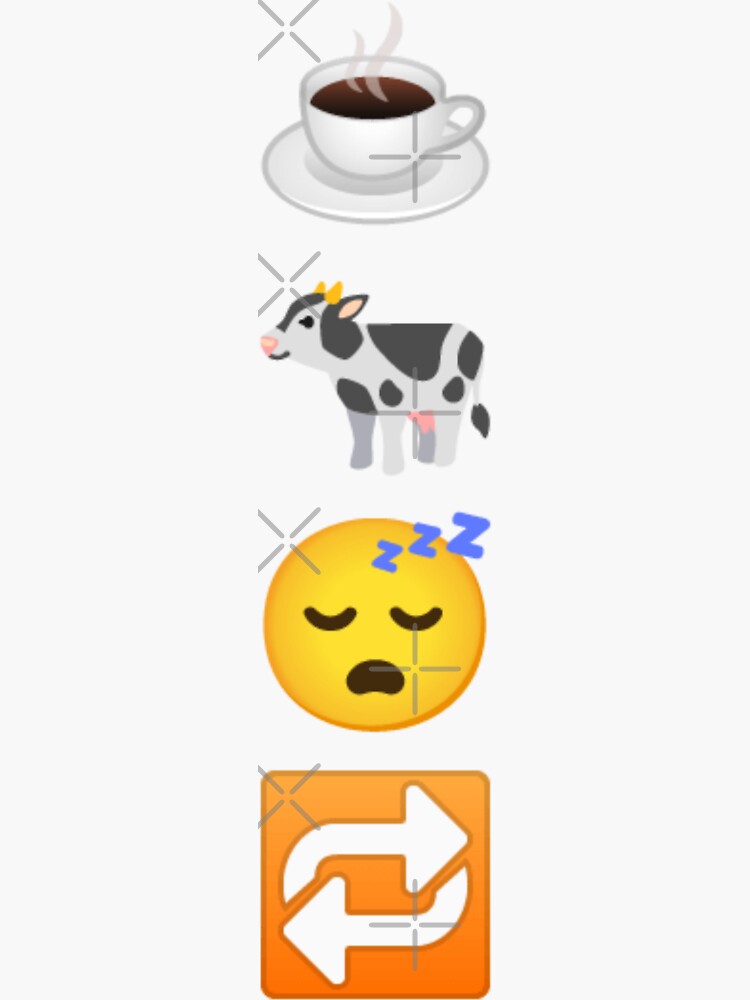"Coffee, cows, sleep, repeat (coffee then cows) (emoji)" Sticker for