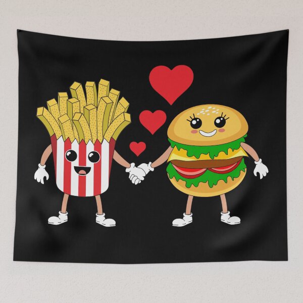 Item preview, KAWAII BURGER AND FRENCH FRIES CARTOON CHARACTER LOVING COUPLE designed and sold by gaCh438.