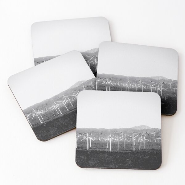 Item preview, wind turbine in the desert with mountain background in black and white designed and sold by Mrvell.
