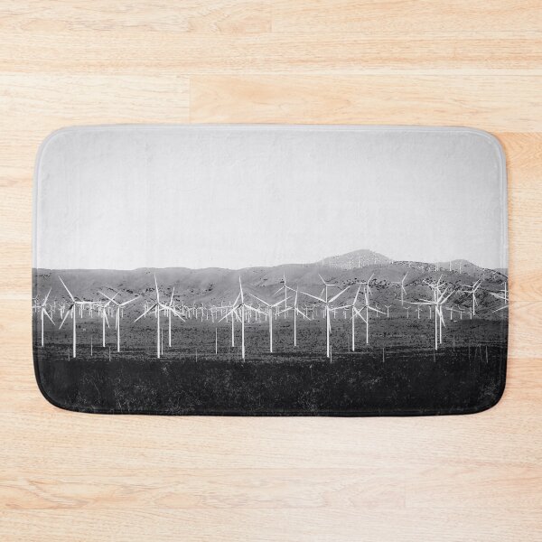 Item preview, wind turbine in the desert with mountain background in black and white designed and sold by Mrvell.
