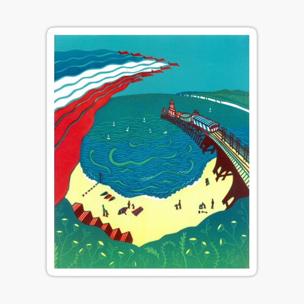 Red Arrows, Bournemouth Beach - Original linocut by Francesca Whetnall Sticker