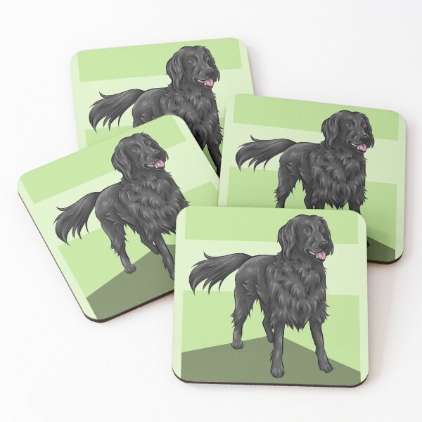 Item preview, Flat-coated Retriever | Black Cartoon Dog | Cute Dog Art | Green Background designed and sold by shirinsart.