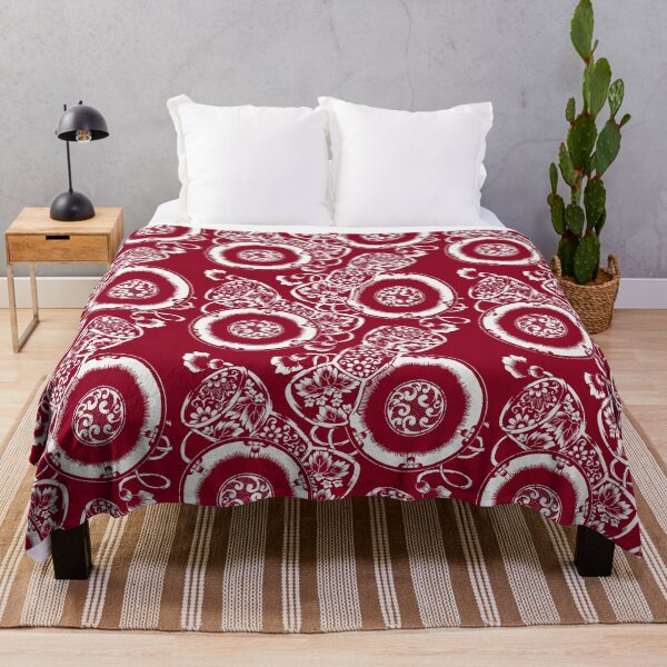 Item preview, Burgundy Red Japanese Textile Pattern - Flowers and Drums Tsuzuni designed and sold by Vintage-TM.
