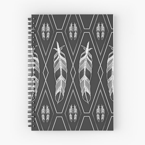 Item preview, Pattern of feathers with white diamond geometric shapes and black background designed and sold by CiniArt.