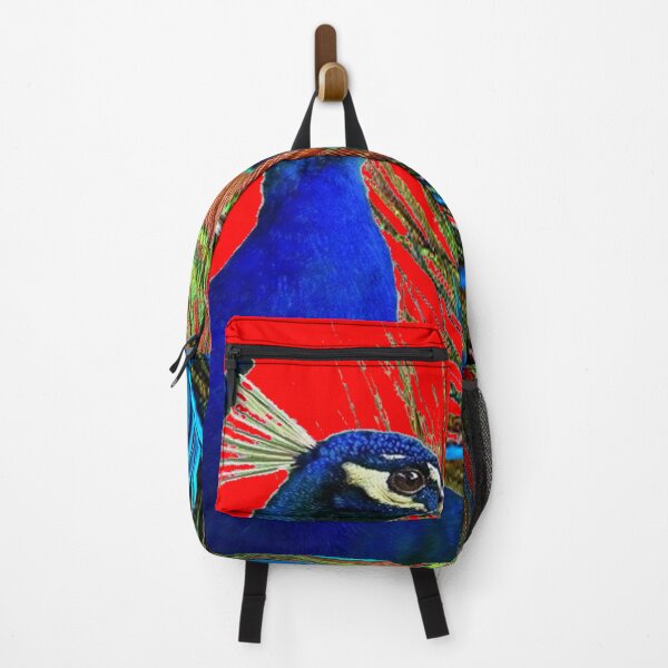 Item preview, ABSTRACT BLUE PEACOCK FEATHERS RED ART DESIGN designed and sold by sharlesart.