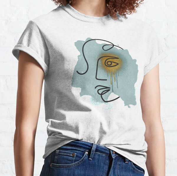 Aquarelle ethnique femme une ligne art dessin T-shirt classique
