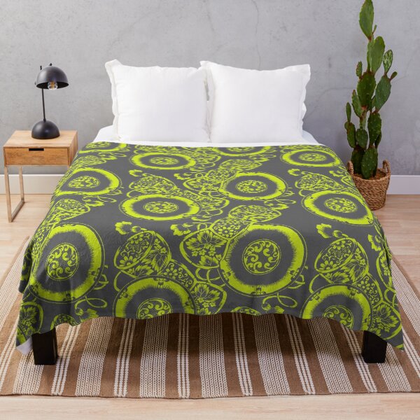 Item preview, Grey & Lime Punch Japanese Textile Pattern - Flowers and Tsuzumi Drums designed and sold by Vintage-TM.
