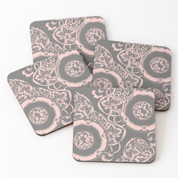 Item preview, Charcoal Grey & Pink Salt Japanese Textile Pattern - Flowers and Tsuzumi Drums designed and sold by Vintage-TM.