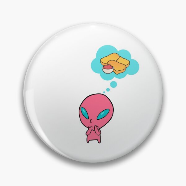 Item preview, Cute Pink Tiny Alien With Large Blue Eyes Thinking About Chickie Nuggets With Ketchup designed and sold by Black11Flamingo.