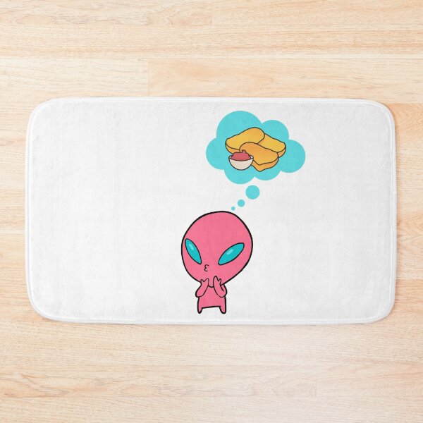 Item preview, Cute Pink Tiny Alien With Large Blue Eyes Thinking About Chickie Nuggets With Ketchup designed and sold by Black11Flamingo.