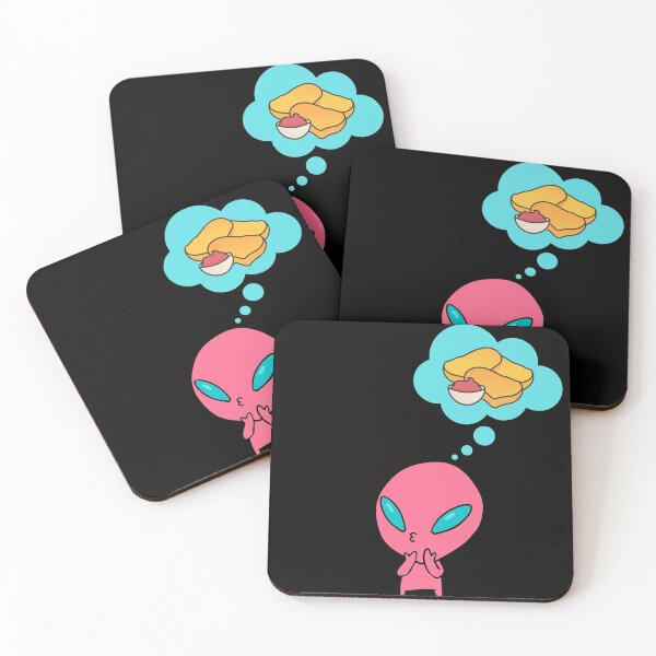 Item preview, Cute Pink Tiny Alien With Large Blue Eyes Thinking About Chickie Nuggets With Ketchup designed and sold by Black11Flamingo.