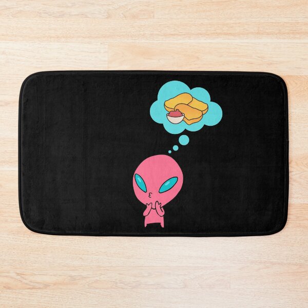 Item preview, Cute Pink Tiny Alien With Large Blue Eyes Thinking About Chickie Nuggets With Ketchup designed and sold by Black11Flamingo.