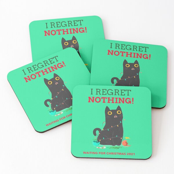 Item preview, Regret Nothing cute kitty, on a green background designed and sold by Vero De.